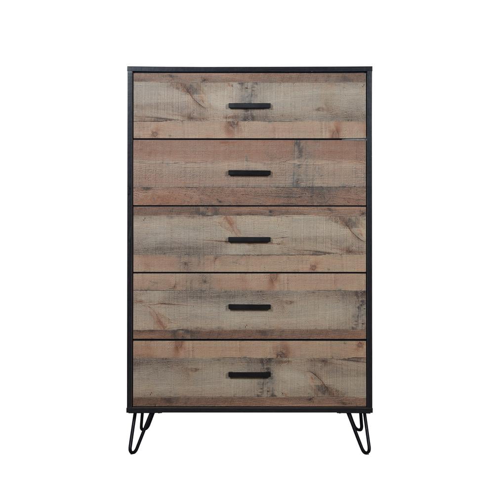 New Classic Furniture Elk River Solid Wood 5-Drawer Chest in Rustic Brown