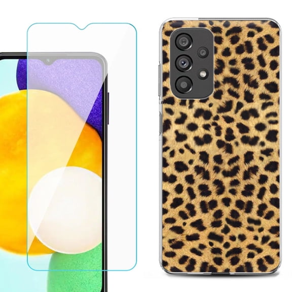Slim-Fit Gel TPU Phone Case for Samsung Galaxy A23 5G, with Tempered Glass Screen Protector, by OneToughShield ® - Cheetah Gold/Black