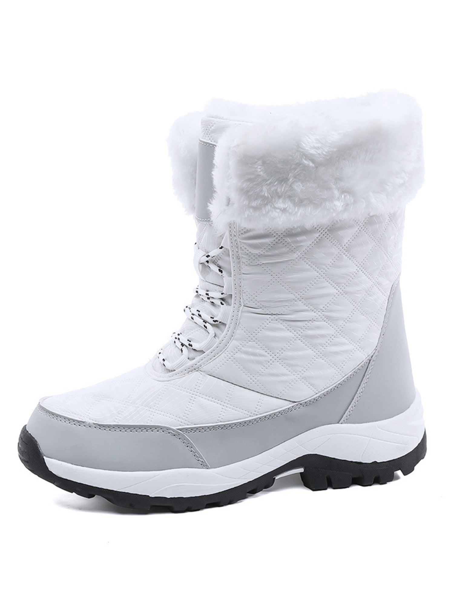 Rockomi Ladies Winter Boot Mid Calf Warm Booties Lace Up Snow Boots ...