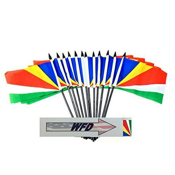 Pack of 12 4"x6" Seychelles Polyester Miniature Office Desk & Little Table Flags, 1 Dozen 4"x 6" Seychellois Small Mini Hand Waving Stick Flags