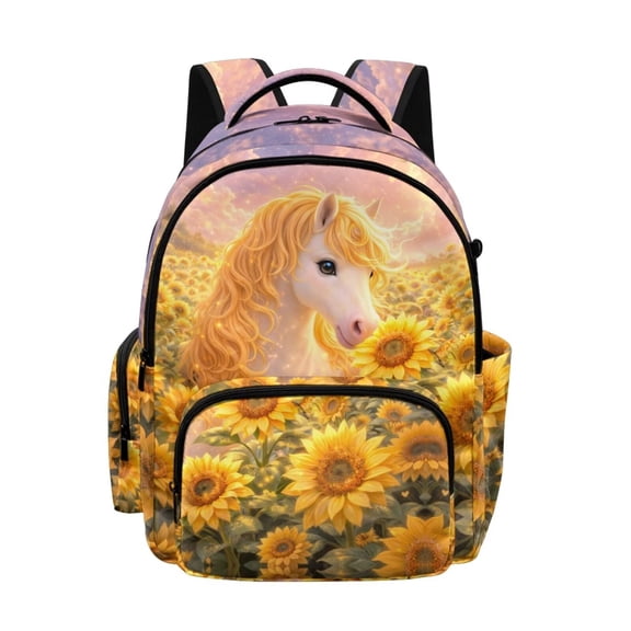 Xoenoiee Horse Sunflower Print Kids School Backpack for Teens Girls Middle Primary School Bag Bookbag Elementary Preschool Backpack Travel Casual Daypack with Adjustable Strap