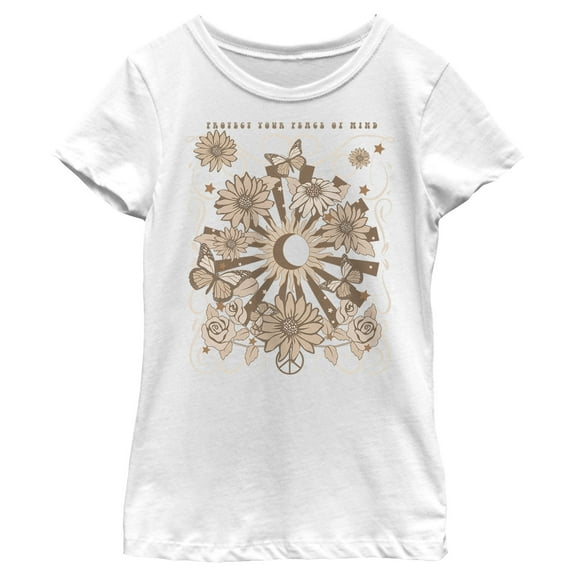 Girl's Lost Gods Protect Your Peace of Mind Graphic Tee White Medium