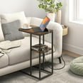 thumbnail image 2 of C Shaped End Table with Charging Station, Small Side Table for Sofa，26" Tall Tv Tray Couch Table with Storage,Bedside Table with USB Ports and Outlets for Living Room, Bedroom, Rustic Brown, 2 of 7