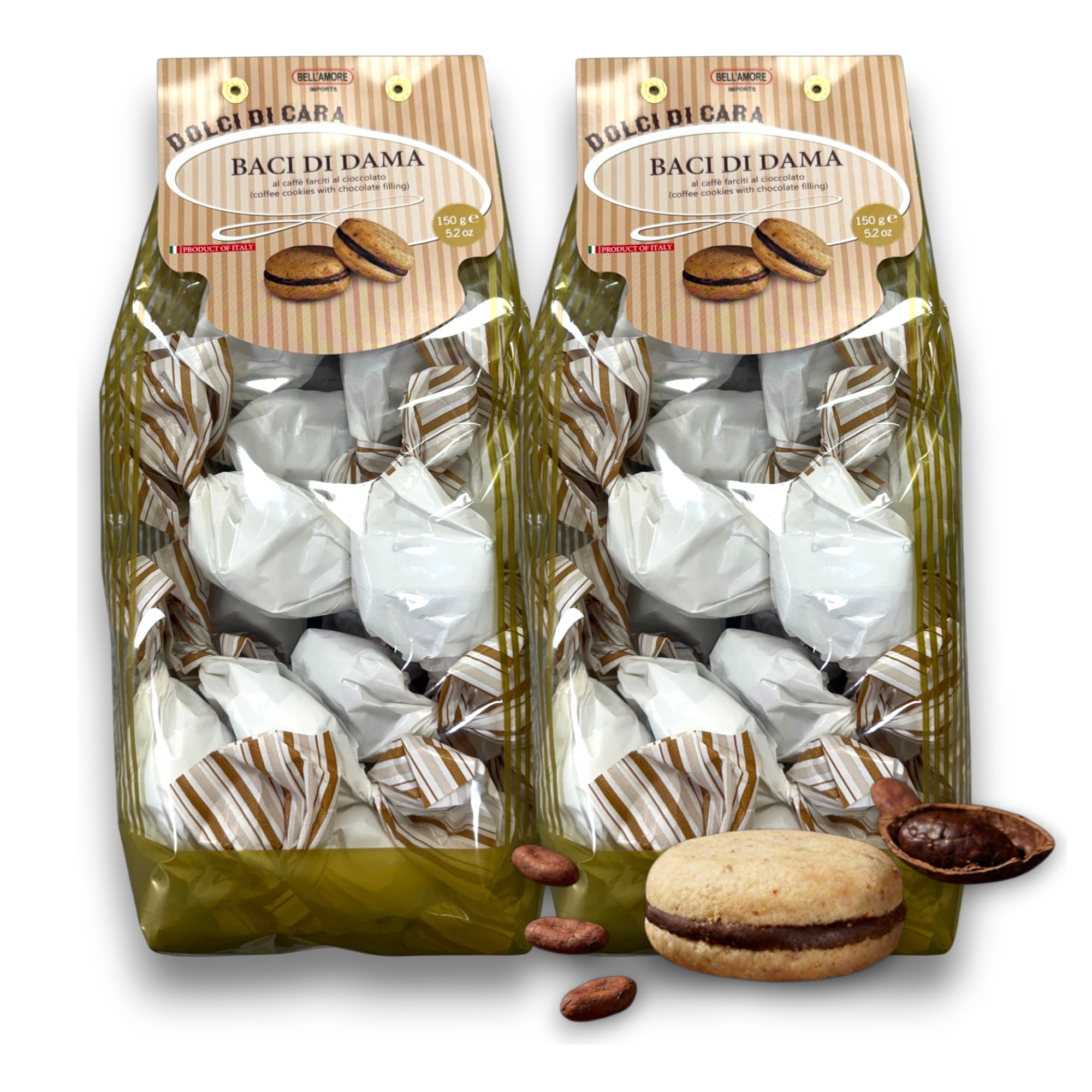 Italian Cookies, Hazelnut Cookies Filled with Rich Chocolate Filling, 300g (2 x 150g bags), Made in Italy - Baci Di Dama