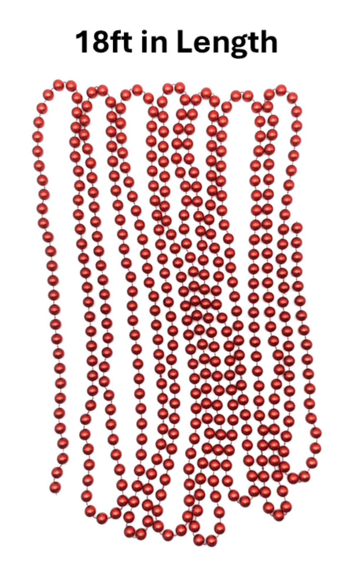 Holiday Time 18-Foot Matte Red Beaded Garland for Christmas Trees and Holiday Decorating, 18ft Matte Red Beaded Garland