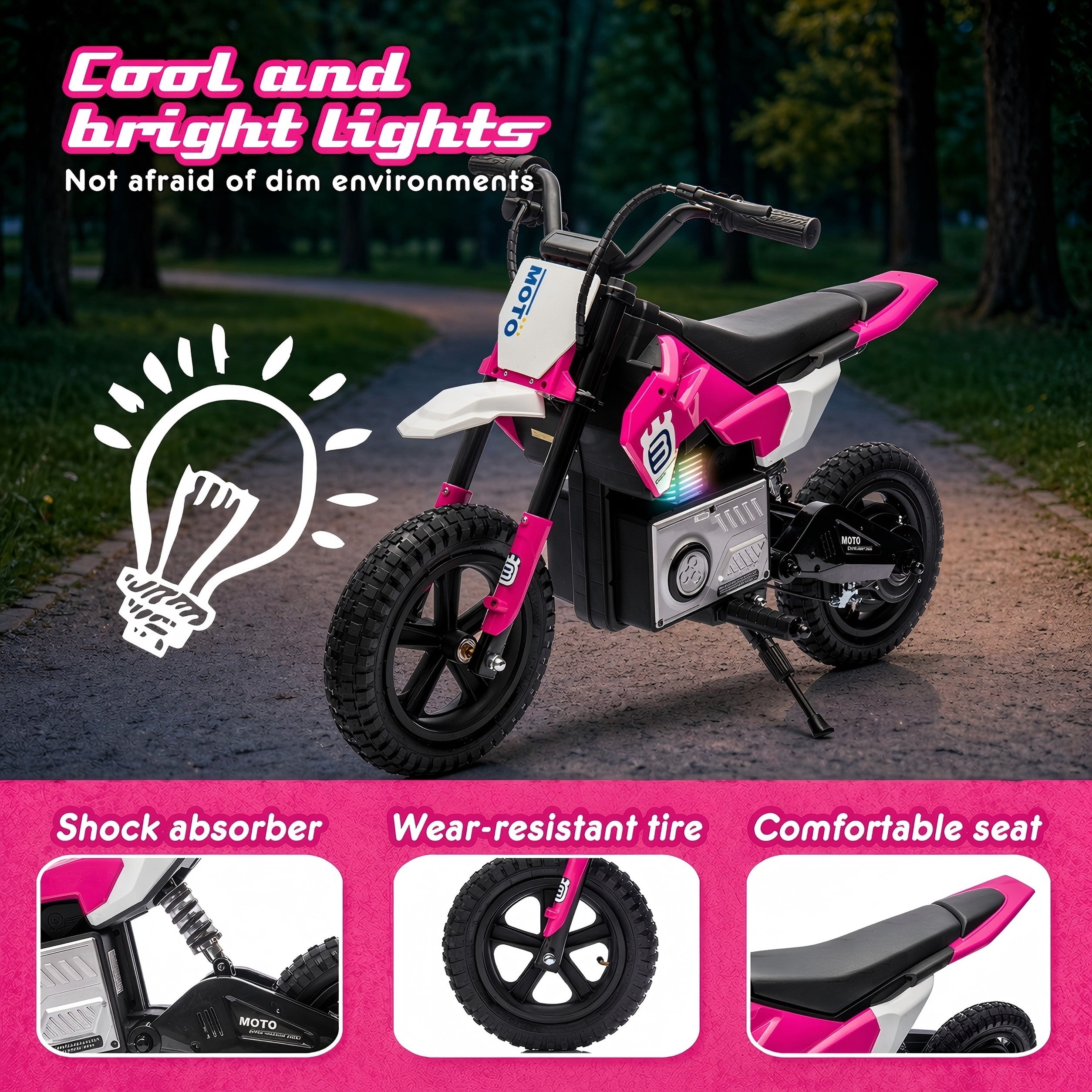 24V Electric Dirt Bike for Kids 5-12, SHINPT Ride On Toys for Kids 5-12, Toddler Motorcycle with 200W Motor, Speeds 3.11-9.32MPH, Electric Toy Motorcycle with Rear Shock Absorber, LED Lamp, Music