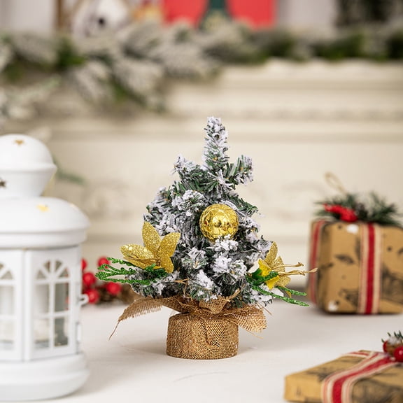 Mini Christmas Tree Tabletop Ornament, Small Artificial Xmas Tree for Holiday Home Decor Gold