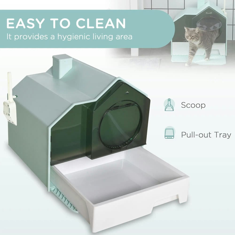 Resenkos Cat Litter Box, Cat Litter Pan, Hooded Cat Litter Box w/ Litter Mat, Litter Particle Catching, Light Blue