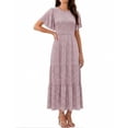 thumbnail image 4 of Xaqiouau Womens Boho Floral Maxi Dress Short Sleeve Casual Summer Long Dress Crew Neck Flowy A Line Beach Vacation Dress, 4 of 7