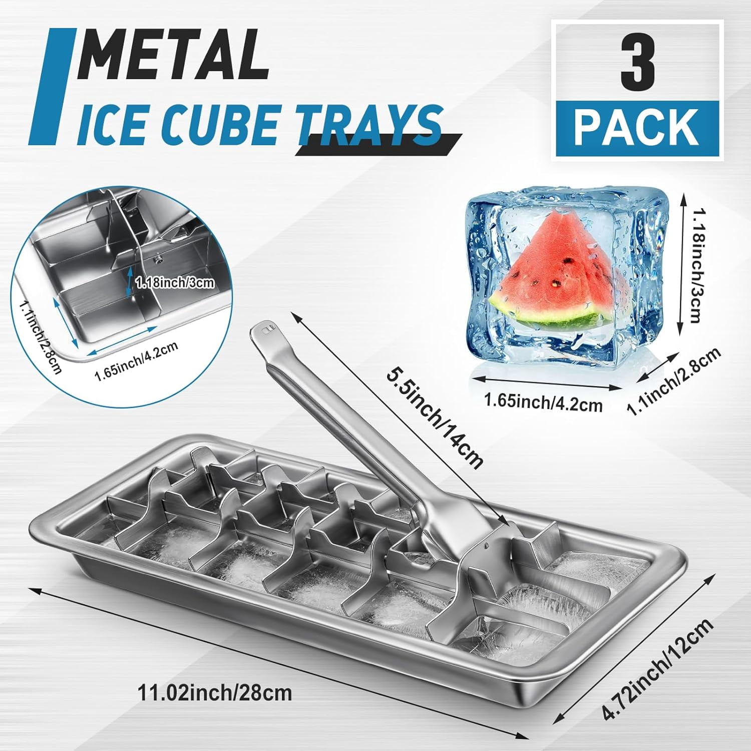 1/2 Pack Stainless Steel Ice Cube Maker and Tray 18 Slot Ice Cube Tray for Bars Kitchens Levers Remove Cubes Easy Removal Metal Ice Food Grade Freezer Molds for Food Juice Dishwasher Safe