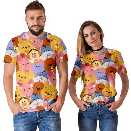 

Couple Cartoon T Shirt Winnie the Pooh Print Casual Shortsleeve Polyester O-Neck Street T Shirt for Men Women Boys Girls