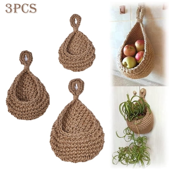 3Pack Jute Hanging Basket Wall planters for Plants Succulent Wall Decor,Teardrop Hanging Herb Pot Outside Diameter for in/Outdoor Fence Planter