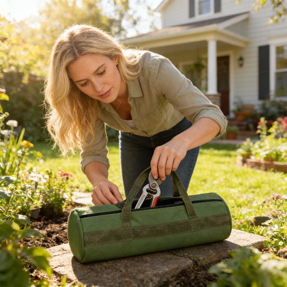 18"Tool Pouch Zippered Large Capacity, Waterproof Canvas Utility Multi-Purpose Wide Mouth Handle Bag, Medium Portable Storage Organizer Tool Tote Bags For Car Camping Travel Electrician Shovel Wrench