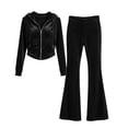 thumbnail image 2 of Livrdious Women's Velour 2 Piece Lounge Set Zip Up Hoodies Cropped Jacket with High Waist Bootcut Pants Matching Tracksuit Set Womens Outfits, 2 of 7