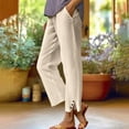thumbnail image 2 of LSLJS Cotton Linen Pants Women Elastic Waisted Ankle Work Pants Solid Color Wide Leg Casual Pants, S-3XL, 2 of 4
