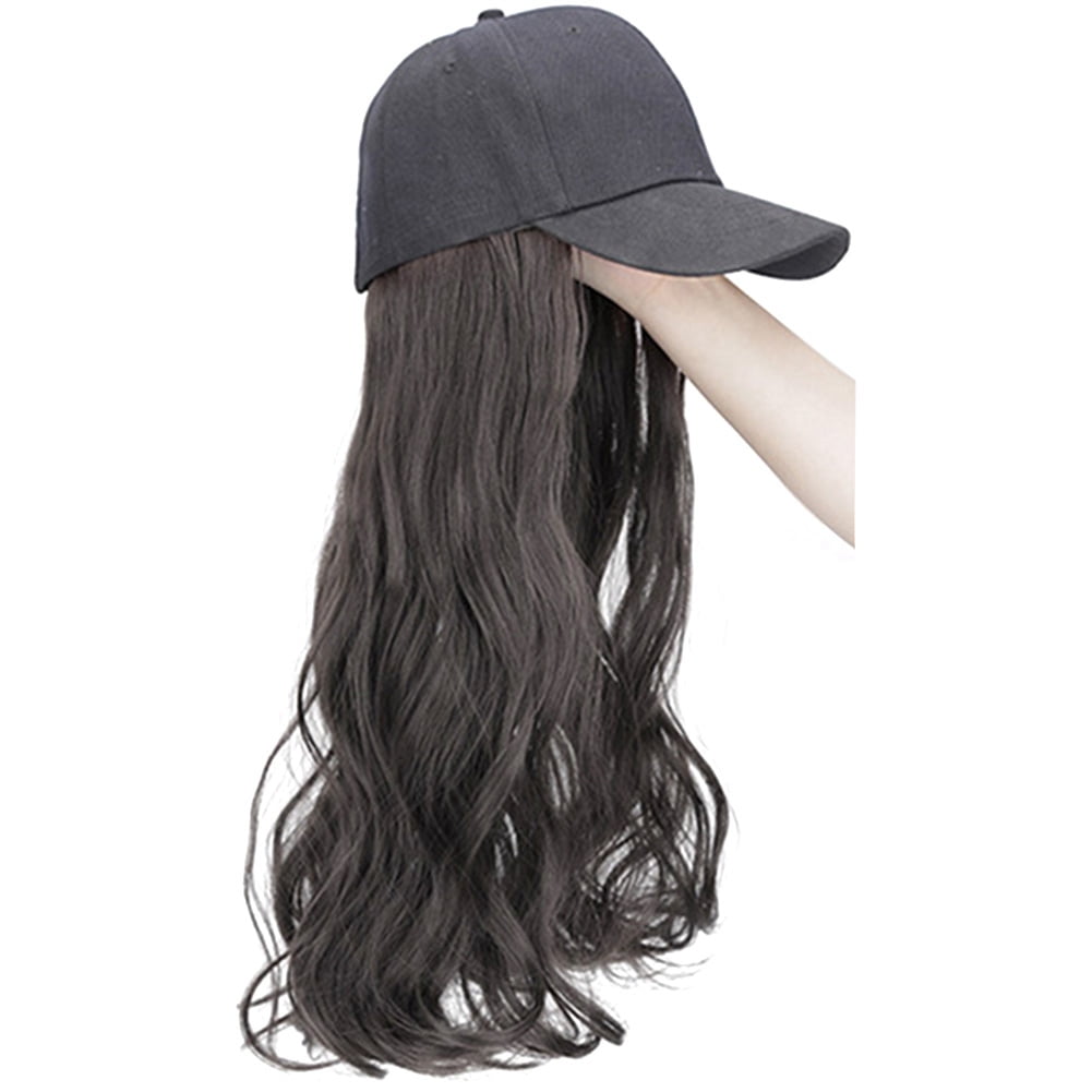 4 Colors Adjustable Women Hats Wavy Hair Extensions With Black Cap Wig