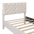 thumbnail image 6 of Twin Size Upholstered Platform Bed, Modern Upholstered Platform Bed with Tufted Square Stitched Fabric Headboard, Wooden Slat Support, Twin Bed Frame No Box Spring Needed, 600lbs Capacity, Blue, 6 of 9