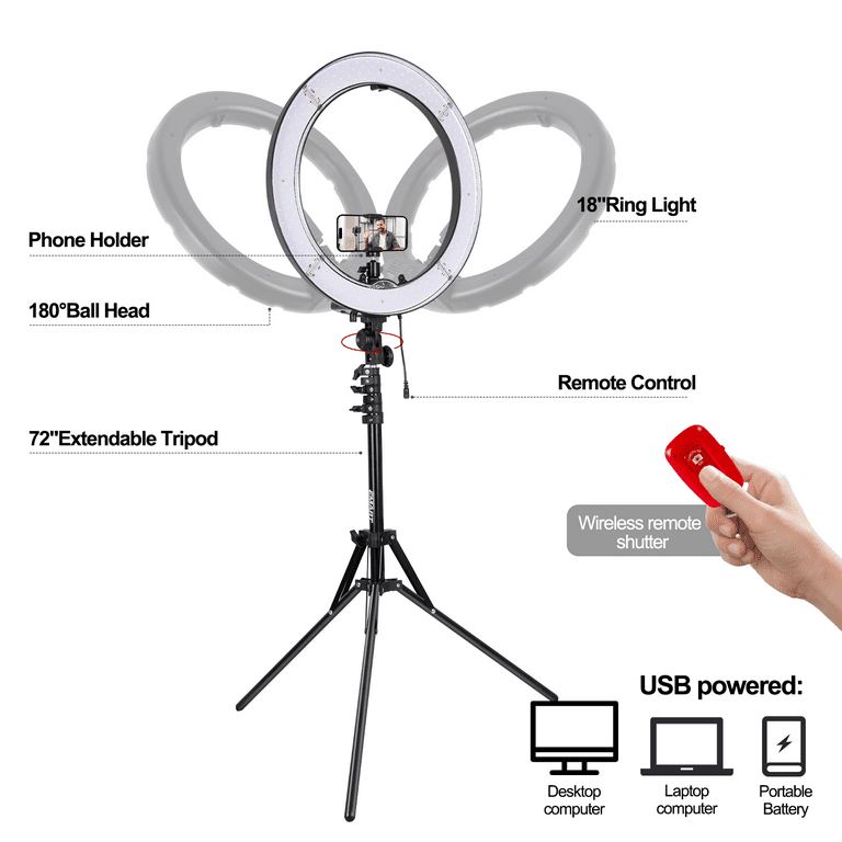 Emart 18inch LED Ring Light, 55W Dimmable Selfie Light with
