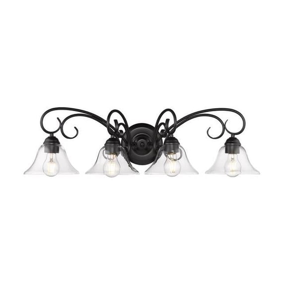 Golden Lighting 8606-BA4 BLK-CLR 32 in. Homestead 4 Light Matte Black Bath Vanity Fixture Wall Light in Clear Glass