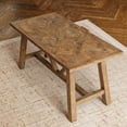 thumbnail image 3 of Dayalane 63“ Dining Table for 4 6 People, Farmhouse Country Style Solid Wood Pine Dining Room Table with Triangle Reinforced Base Rectangular，Grid Pattern Kitchen Table for Kitchen Dining, Walnut, 3 of 9