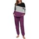 thumbnail image 4 of Conjunto de pijama informal de invierno para mujer, de doble cara, con cuello redondo estampado, manga larga, top anudado a mano, pantalones con cordón ajustable, ropa de casa, blusa de poliéster., 4 of 7