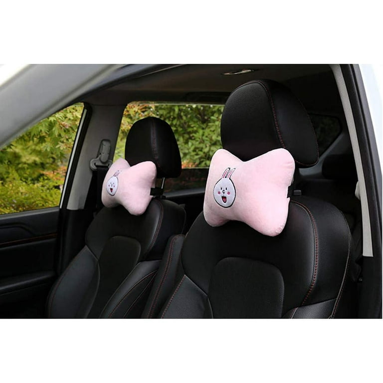 Tuklye Kawaii Car Pillow Accessories Cartoon Cute Decoration Auto Rest  Cushion Seat Headrest Neck Rest Cushion Pillow 2Pcs (Purple Hat)