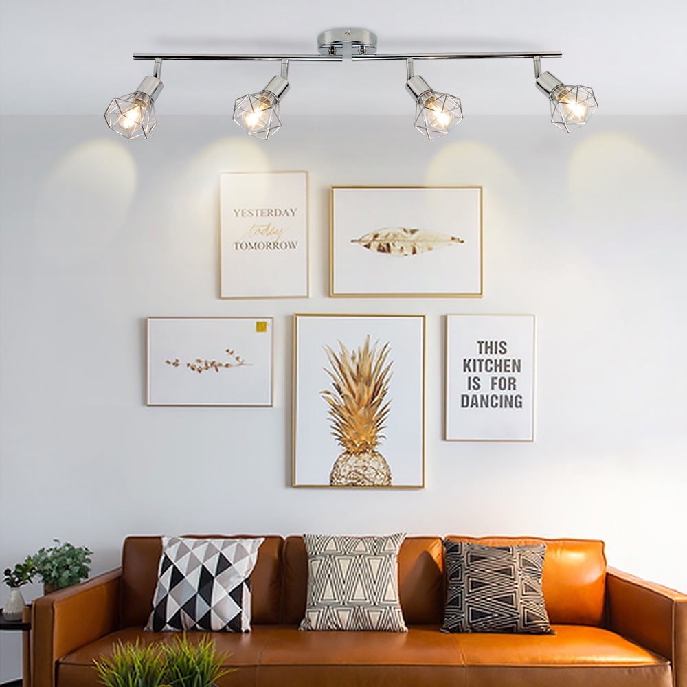 Depuley 4 Light Cage Track Ceiling Light Flush Mount Ceiling Spotlight Wall Mount Lamp Adjustable Head Directional Light Fixture for Living Room Kitchen Dining, E12 Bulbs Included