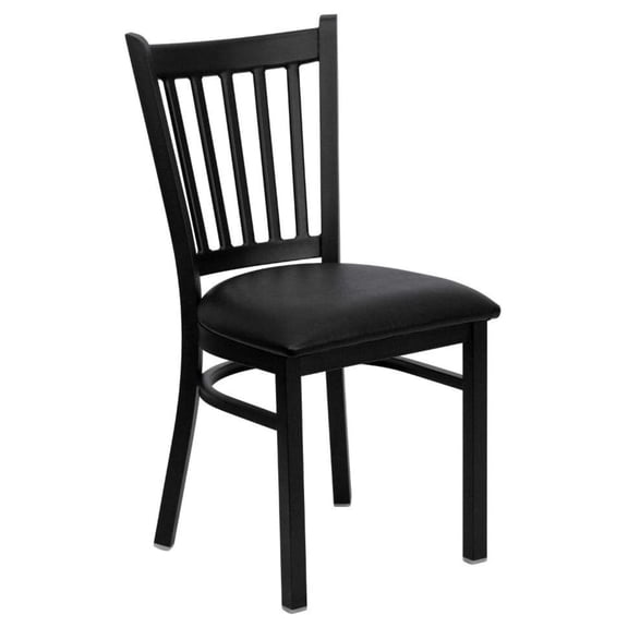 Drevy HERCULES Series Black Vertical Back Metal Restaurant Chair - Black Vinyl Seat