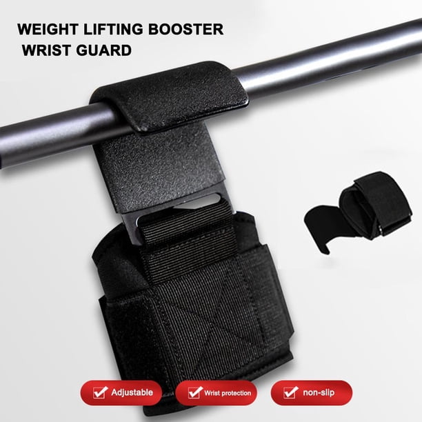 1pc Levantamiento de pesas Pull-Ups Muñequera Gancho Mancuerna Grip Guantes (Negro)