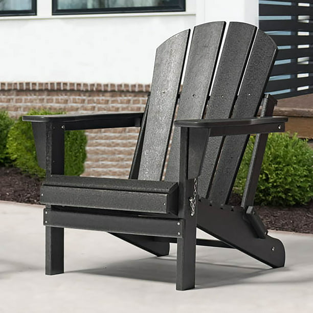 Braxton Folding Plastic Adirondack, Black Plastic Outdoor Adirondack Chairs