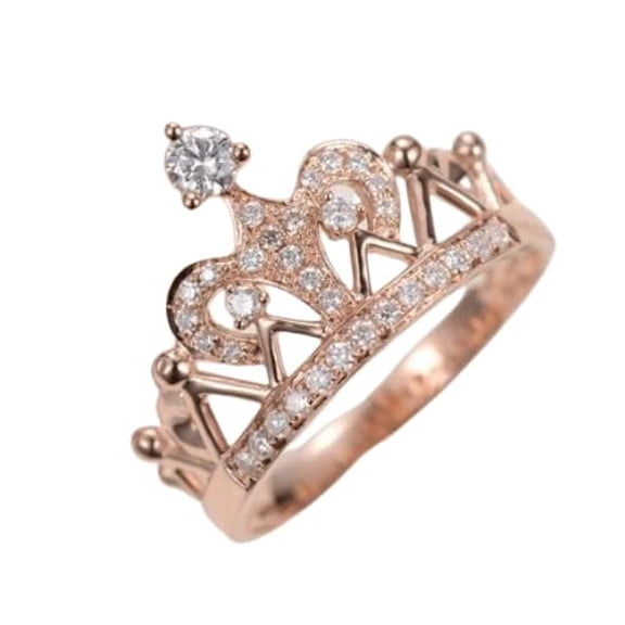 HeartsAndYou 2.3ct Round Cut Moissanite Engagement Ring for Women 18k Rose Gold over Silver Crown Queen Design