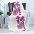 thumbnail image 4 of Vineyard Soft Flannel Fleece Throw Blanket, Vibrant Colored Twiggy Branch with Berries Leaves Plants Trees Wild Habitat, Cozy Plush for Indoor and Outdoor Use, 50" x 60", Fuchsia Purple, by Ambesonne, 4 of 5