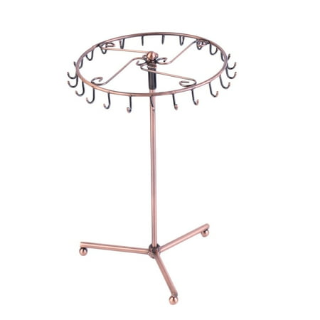 Decorative Black Metal 13 Hook Dresser-Top Jewelry Hanger Organizer Rack W/ Round Ring Trays