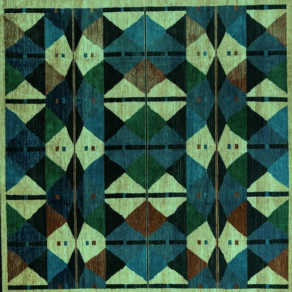 Ahgly Company Indoor Square Oriental Turquoise Blue Modern Area Rugs, 8' Square