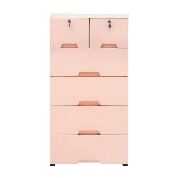 6 Drawer Plastic Drawers Storage Cart, Mobile Cabinet with Casters, Stackable Vertical Storage Cabinet for Clothes Toys Bedroom Playroom, Pink