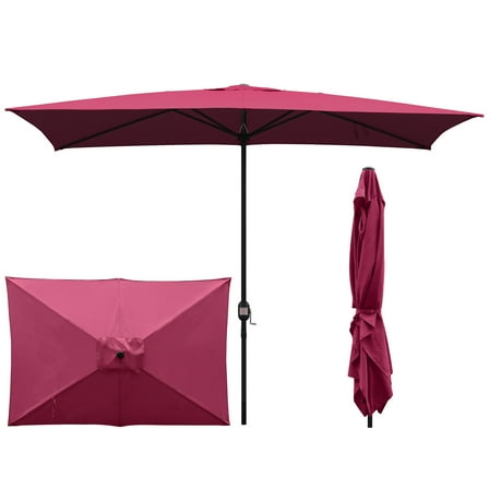 KOOL 10x6.5ft Rectangular Patio Umbrella with Crank Handle, Outdoor Market Umbrella with 6 Sturdy Umbrella Ribs, Waterproof, Burgundy