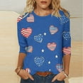 thumbnail image 2 of GERsome Women's 4th of July T-Shirts Loose Fit 3/4 Sleeve Crewneck American Flag Patriotic Tops USA Flag Stars Stripes Graphic Tee S-5XL, 2 of 5