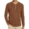 thumbnail image 2 of USNSM Men's Henley Shirt Casual Fashion Waffle Knitted Slim Fit Raglan T-Shirt Crew Neck 3 Buttons Long Sleeve Pullover Khaki S, 2 of 7