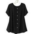 thumbnail image 6 of Women's Cotton Linen Top, Short Sleeve Round Neck Button Down Long Length Cardigan, Cute & Casual Summer Shirt for Layering, Beach Cover Up, and Vacation Wear-Black, 6 of 6