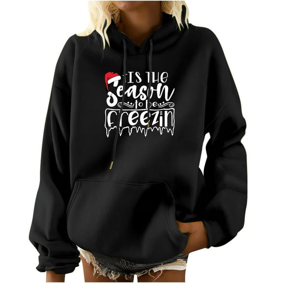 Odeerbi Christmas Hoodied Sweatshirt For Women Print Long Sleeve Pocket 2025 Casual Pullover Shirt Blouse Green
