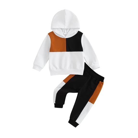 Bagilaanoe 2PCS Toddler Baby Boy Long Pants Set Contrast Color Long Sleeve Hoodie Sweatshirt Tops   Sweatpants 6M 12M 18M 24M 3T 4T Kids Casual Sweatsuits