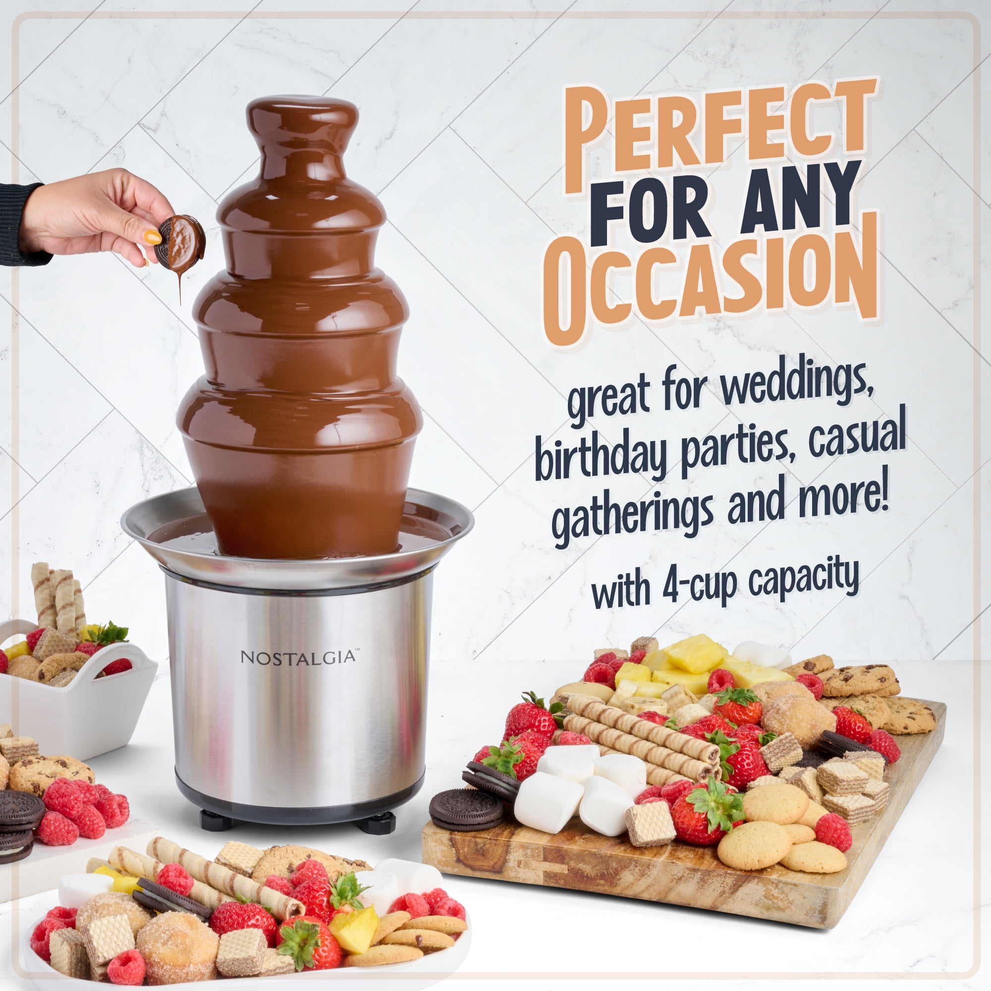 Nostalgia 4-Tier Chocolate Fondue Fountain with Stainless Steel Fondue Pot, 32 oz