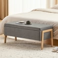 thumbnail image 3 of Furniliving Storage Ottoman Bench, Upholstered End of Bed Bench with Wood Legs, Linen Entryway Bedroom Bench, Flipping Lid Storage Bench for Living Room, Bedroom, Entryway. Gray, 3 of 10