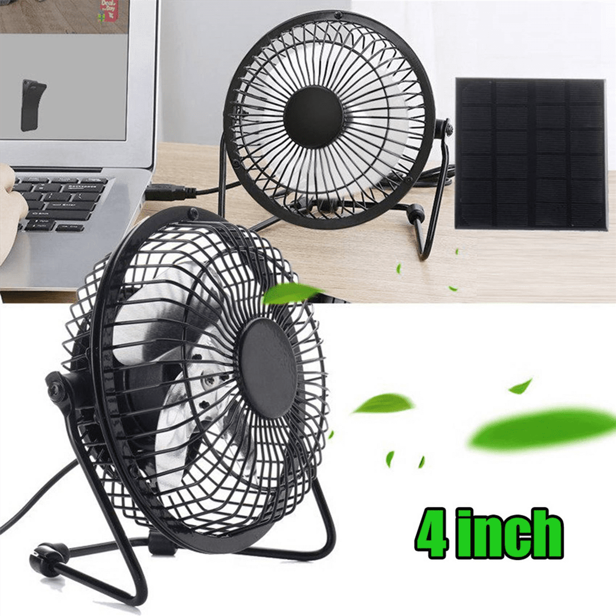 2X Mini Solar Panel Powered Ventilator Fan Portable 5W 4 Inch Greenhouse Solar Exhaust Fan for Office Outdoor