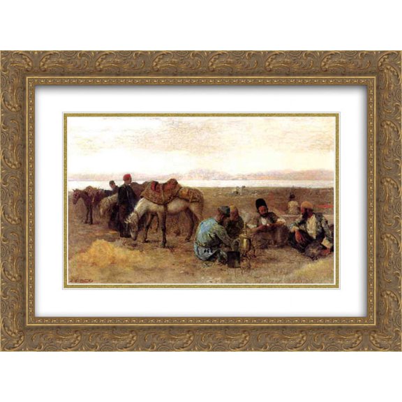 Edwin Lord Weeks 2x Matted 24x20 Gold Ornate Framed Art Print 'Early Morning by Lake Urumiyah, Persia'