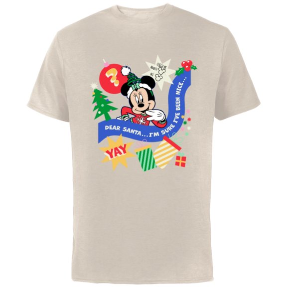 Disney Minnie Mouse Christmas Holiday Santa I’ve Been Nice - Short Sleeve Cotton T-Shirt for Adults - Customized-Natural