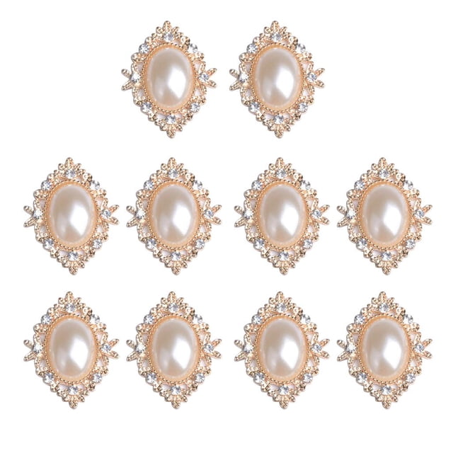 KLKCMS 10 Piece Diamante Rhinestone Beads Flat Back Button Scrapbook Sewing Craft Beige 30x25mm