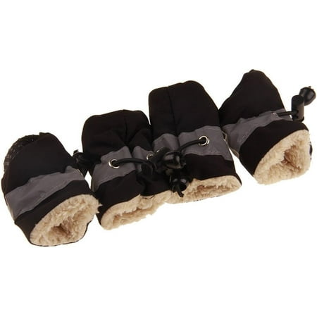 Pet Boots 4Pcs/Set Dog Cat Winter Warm Rain Boots Protective Pet Sports Anti-Slip Shoes Pet Boots Warm Black 5