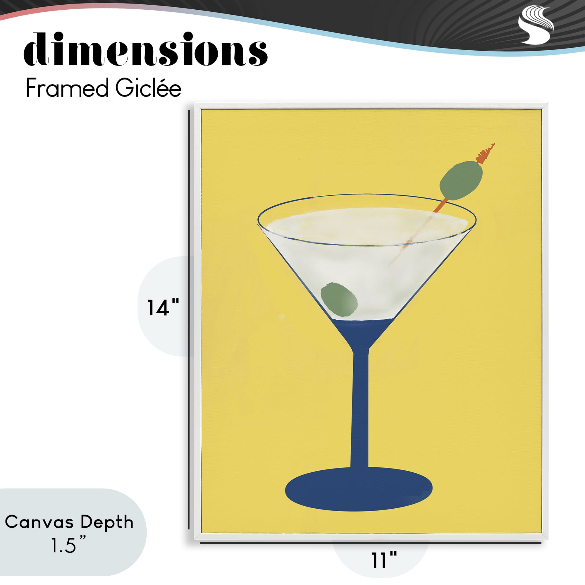 Stupell Industries Martini Glass over Yellow White Framed Giclee Art, design by Robin Maria