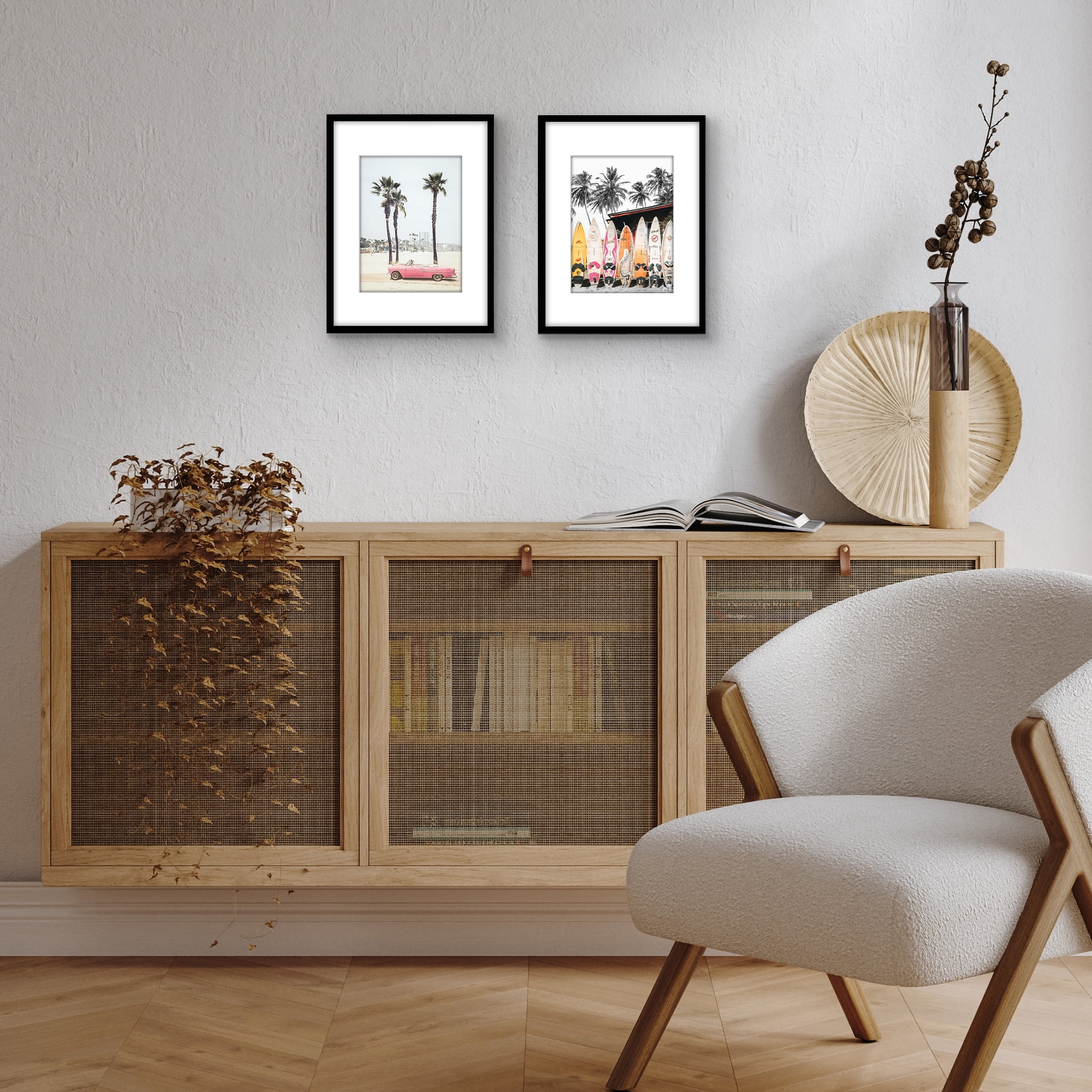 Americanflat 9x12 Picture Frame with Shatter-Resistant Glass with 6x8 Mat 2 Pack Display Photo Wall - Black